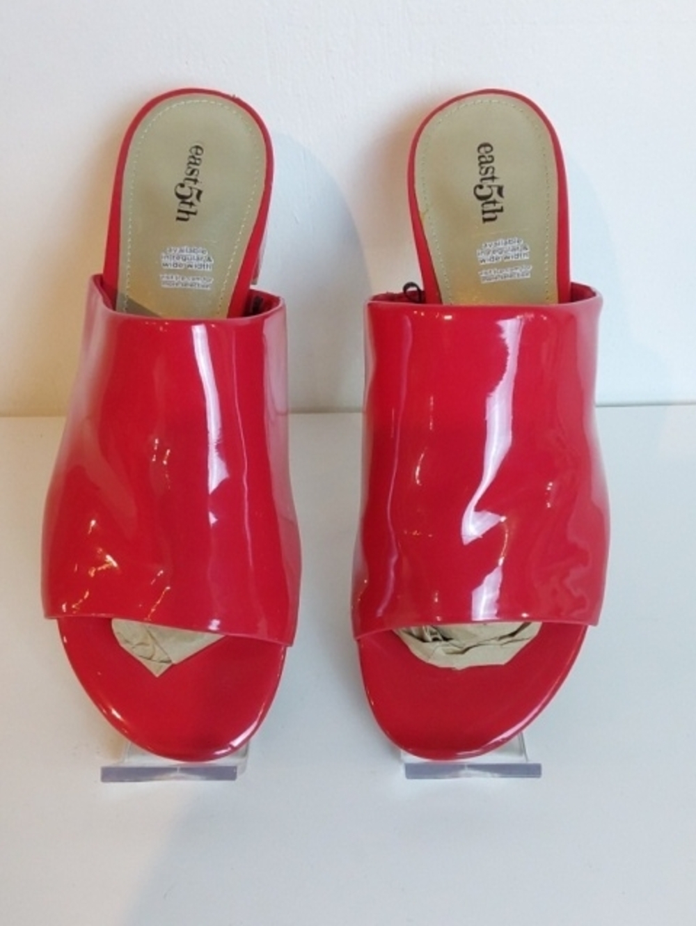 East 5th|Bright Red Shiny Patent Heeled Slide Mules Open Toe Sz.8.5M